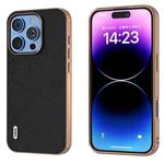 For iPhone 16 Pro ABEEL Electroplating Frame Genuine Leather + PC Litchi Texture Phone Case(Black)