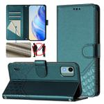 For Nokia C12 Honeycomb Embossing RFID Leather Phone Case(Peacock Green)