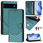 For Google Pixel 6 Honeycomb Embossing RFID Leather Phone Case(Peacock Green)