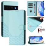 For Google Pixel 6 Pro Honeycomb Embossing RFID Leather Phone Case(Mint Green)