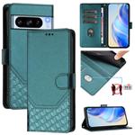 For Google Pixel 8 Pro Honeycomb Embossing RFID Leather Phone Case(Peacock Green)