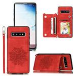 For Samsung Galaxy S10 Mandala Embossed PU + TPU Case with Holder & Card Slots & Photo Frame & Strap(Red)