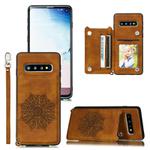 For Samsung Galaxy S10 Mandala Embossed PU + TPU Case with Holder & Card Slots & Photo Frame & Strap(Brown)