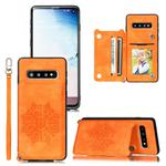 For Samsung Galaxy S10 Plus Mandala Embossed PU + TPU Case with Holder & Card Slots & Photo Frame & Strap(Yellow)