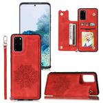 For Samsung Galaxy S20 Mandala Embossed PU + TPU Case with Holder & Card Slots & Photo Frame & Strap(Red)