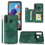 For Samsung Galaxy A21 Mandala Embossed PU + TPU Case with Holder & Card Slots & Photo Frame & Strap(Green)
