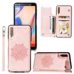 For Samsung Galaxy A50 Mandala Embossed PU + TPU Case with Holder & Card Slots & Photo Frame & Strap(Rose Gold)