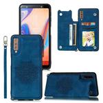 For Samsung Galaxy A50 Mandala Embossed PU + TPU Case with Holder & Card Slots & Photo Frame & Strap(Blue)