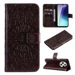 For Redmi 14C 4G Embossed Sunflower Pattern Flip Leather Phone Case(Brown)