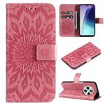 For Redmi 14C 4G Embossed Sunflower Pattern Flip Leather Phone Case(Pink)