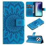 For Redmi 14C 4G Embossed Sunflower Pattern Flip Leather Phone Case(Blue)