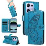 For Redmi Note 14S 4G / Note 13 Pro 4G Swallowtail Butterfly Embossed Leather Phone Case(Blue)