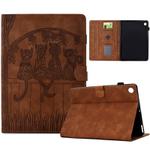 For Lenovo Tab M10 Plus Gen 3rd 2022 Cats Embossed Leather Smart Tablet Case(Brown)