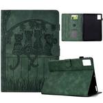 For Lenovo Xiaoxin Pad 11 2025 Cats Embossed Leather Smart Tablet Case(Green)
