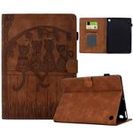 For Amazon Kindle Fire 7 2022 Cats Embossed Leather Smart Tablet Case(Brown)