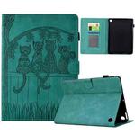 For Amazon Kindle Fire 7 2022 Cats Embossed Leather Smart Tablet Case(Light Blue)