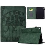 For Amazon Kindle Fire 7 2017 / 2019 Cats Embossed Leather Smart Tablet Case(Green)