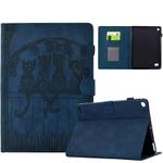 For Amazon Kindle Fire 7 2017 / 2019 Cats Embossed Leather Smart Tablet Case(Dark Blue)