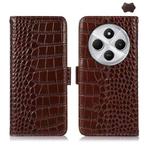 For Redmi 14C 4G Crocodile Top Layer Cowhide Leather Phone Case(Brown)