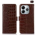 For Redmi Note 14 5G Crocodile Top Layer Cowhide Leather Phone Case(Brown)