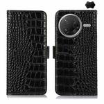 For Redmi K80 Crocodile Top Layer Cowhide Leather Phone Case(Black)