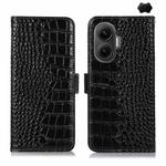 For Redmi Turbo 4 Pro Crocodile Top Layer Cowhide Leather Phone Case(Black)