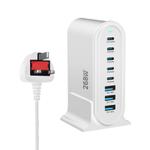 YMX-968 268W 5Type-C, 3USB 8-Ports Desktop Fast Charger, Plug Type:UK Plug(White)