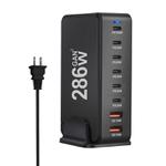 YMX-986 286W 6 Type-C, 2 USB 8-Ports Desktop Fast Charger, Plug Type:US Plug(Black)