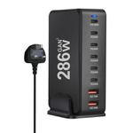 YMX-986 286W 6 Type-C, 2 USB 8-Ports Desktop Fast Charger, Plug Type:UK Plug(Black)