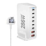 YMX-986 286W 6 Type-C, 2 USB 8-Ports Desktop Fast Charger, Plug Type:UK Plug(White)