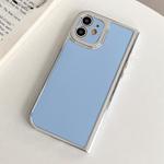 For iPhone 12 Electroplated Solid Color Fine Hole TPU Phone Case(Sky Blue)