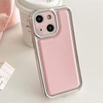 For iPhone 15 Plus Electroplated Edge Frosted Leather TPU Phone Case(Pink)