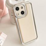 For iPhone 14 Plus Electroplated Edge Frosted Leather TPU Phone Case(Apricot Color)