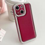 For iPhone 14 Plus Electroplated Edge Frosted Leather TPU Phone Case(Wine Red)