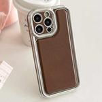 For iPhone 14 Pro Max Electroplated Edge Frosted Leather TPU Phone Case(Coffee Color)