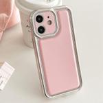 For iPhone 12 Electroplated Edge Frosted Leather TPU Phone Case(Pink)