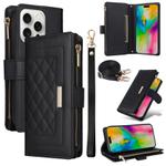 For iPhone 16 Pro Max Crossbody Zipper Wallet Rhombus Leather Phone Case(Black)