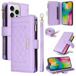 For iPhone 16 Pro Crossbody Zipper Wallet Rhombus Leather Phone Case(Purple)