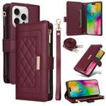 For iPhone 16 Pro Crossbody Zipper Wallet Rhombus Leather Phone Case(Wine Red)