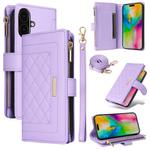 For iPhone 16 Plus Crossbody Zipper Wallet Rhombus Leather Phone Case(Purple)