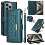 For iPhone 15 Pro Max Crossbody Zipper Wallet Rhombus Leather Phone Case(Green)