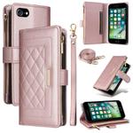 For iPhone 7 / 8 / SE 2022 Crossbody Zipper Wallet Rhombus Leather Phone Case(Rose Gold)