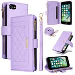 For iPhone 7 / 8 / SE 2022 Crossbody Zipper Wallet Rhombus Leather Phone Case(Purple)