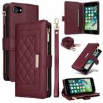 For iPhone 7 / 8 / SE 2022 Crossbody Zipper Wallet Rhombus Leather Phone Case(Wine Red)