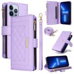 For iPhone 13 Pro Crossbody Zipper Wallet Rhombus Leather Phone Case(Purple)