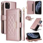 For iPhone 11 Pro Max Crossbody Zipper Wallet Rhombus Leather Phone Case(Rose Gold)