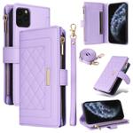 For iPhone 11 Pro Max Crossbody Zipper Wallet Rhombus Leather Phone Case(Purple)