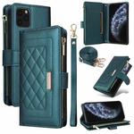 For iPhone 11 Pro Max Crossbody Zipper Wallet Rhombus Leather Phone Case(Green)