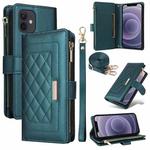For iPhone 11 Crossbody Zipper Wallet Rhombus Leather Phone Case(Green)