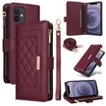 For iPhone 11 Crossbody Zipper Wallet Rhombus Leather Phone Case(Wine Red)